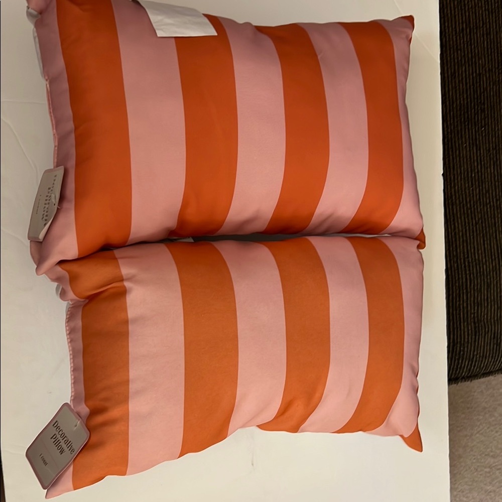 Decorative Pink and Orange Striped Accent Pillow - Modern Home Accent